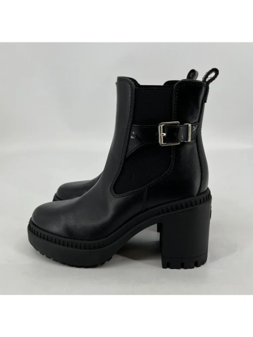 Calvin Klein Fayth 2 Ankle Boots Black Size 6M Faux Leather Buckle Lug Sole